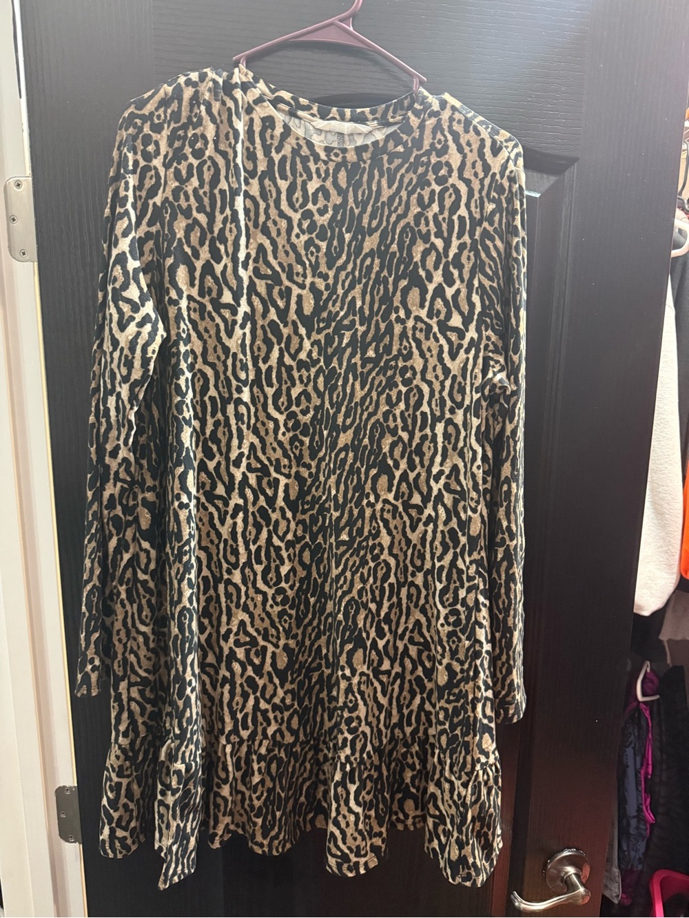 Primark Leopard Print Long Sleeve Dress - Black and Tan